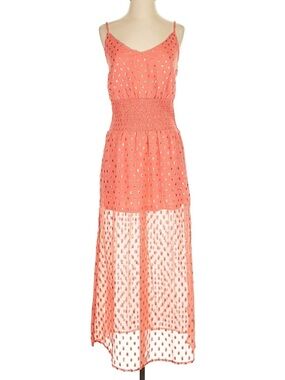 NSR Coral Maxi Dress with Metallic Dot Accents